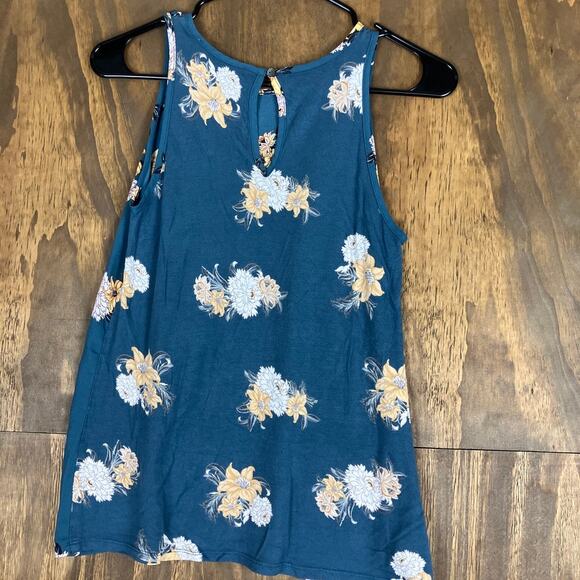 LOFT Womens Tank Top Blue White Floral Petite Crew Neck Keyhole Back XXSP - Picture 10 of 12